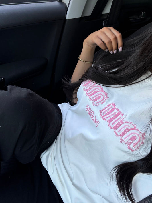 T-SHIRT BLANC AVEC LOGO ROSE